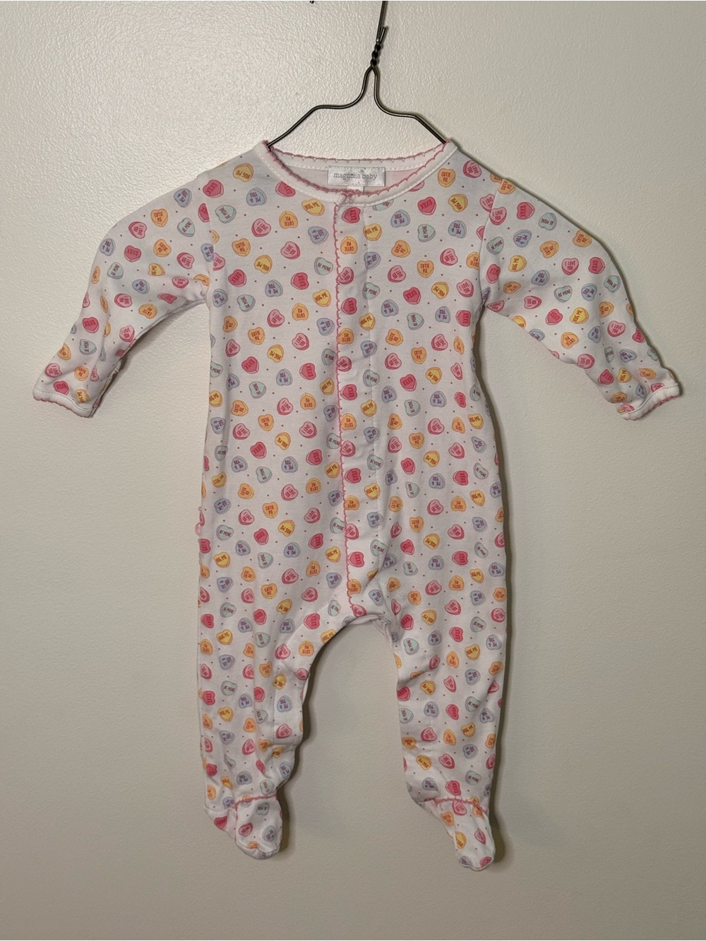 Magnolia Baby conversation Heart-Print Footed One-Piece VGUC
